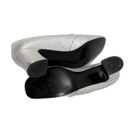 Vintage 60s Qualicraft Silver Lame Metallic Mod Slip On 10B Low Block Heel - Picture 4 of 9